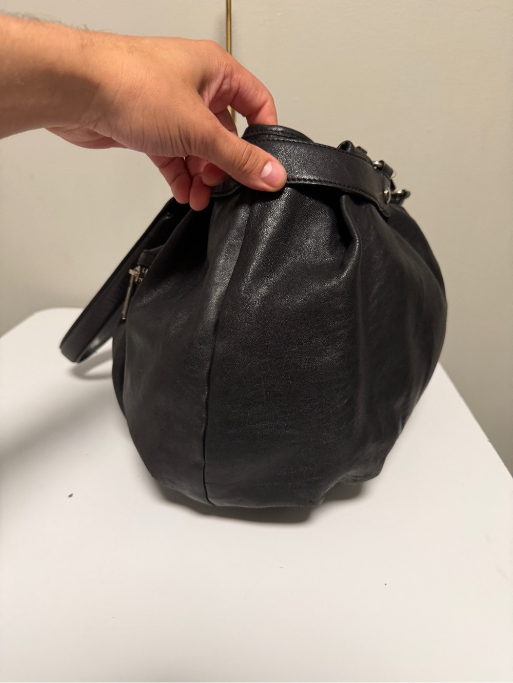 L.A.M.B. Gwen Stefani Black Leather Hobo Bag Shoulder Purse Vintage Cargo Pocket - Picture 4 of 14